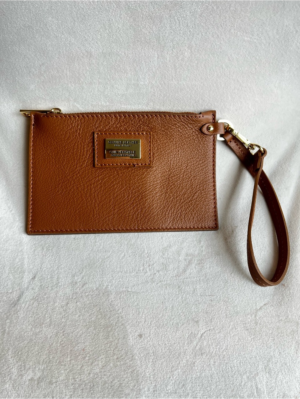 Leather Wristlet Pouch in Cognac Brown made in Italy